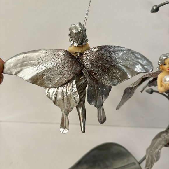 Silver Butterfly Fairies Pearl Set (5) Christmas Ornament Resin Holiday RARE - Picture 16 of 16